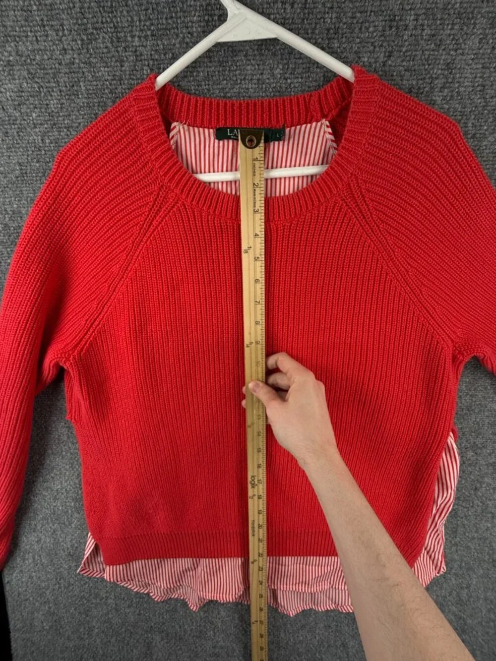 Lauren Ralph Lauren Women Preppy Shirt Lined Sweater Red Orange Large Preppy
